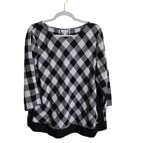 J. Jill Love Linen 100% Linen Black White Gingham Check Tunic Top Size L - Picture 2 of 7